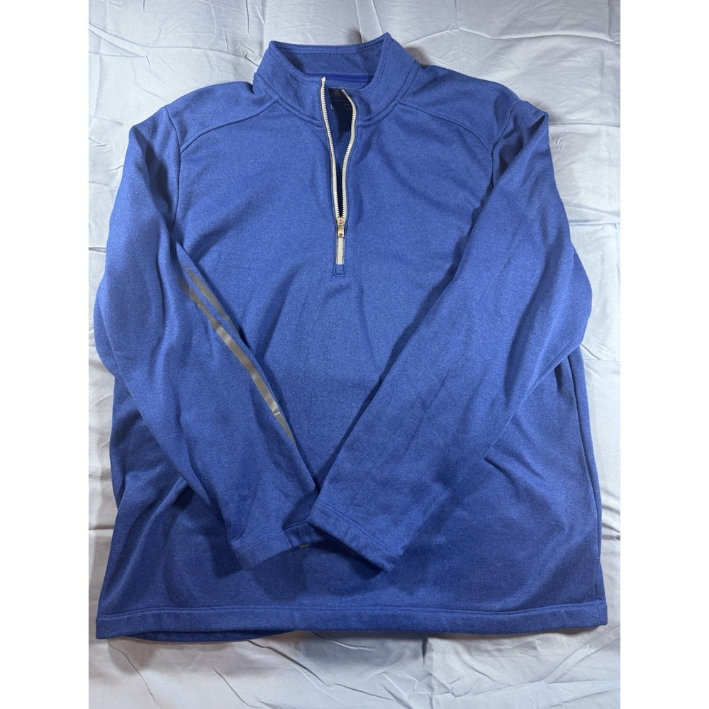 Adidas Men's Blue Quarter Zip Pullover Size Large Long Sleeve Grey Stripe